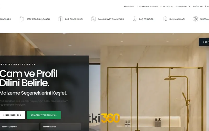 Bevel Shower And Cabin Kurumsal Web Sitesi – Etki360 tarafından geliştirilen, duşkabin ve cam sistemleri sektöründe modern ve SEO uyumlu web sitesi görseli.
