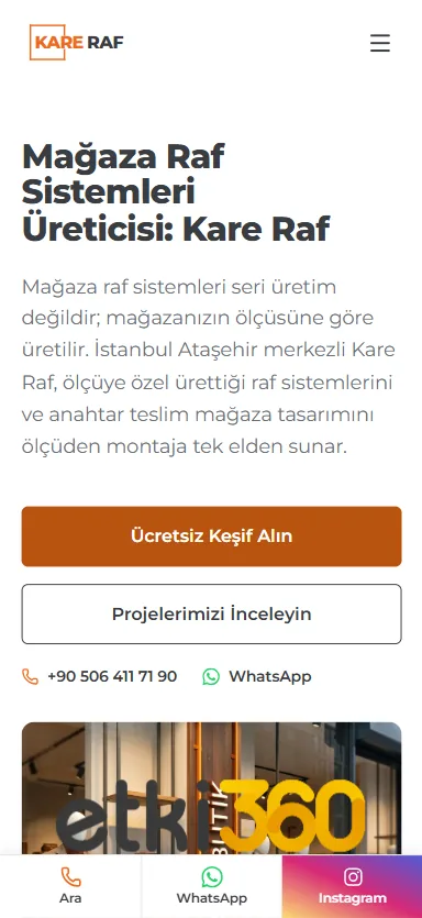 Kare Raf web sitesinin mobil görünümü — etki360