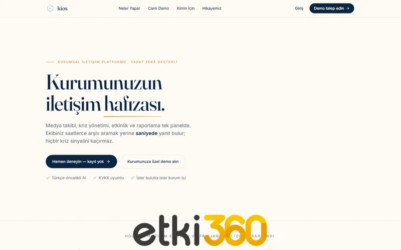Kios Memory Kurumsal İletişim ve Hafıza Platformu Web Sitesi – Etki360 tarafından geliştirilen, mobil uyumlu ve SEO uyumlu web sitesi görseli.
