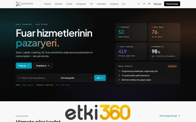 XpoMatch Fuar Hizmetleri B2B Pazar Yeri Web Sitesi – Etki360 tarafından geliştirilen, mobil uyumlu ve SEO uyumlu platform görseli.